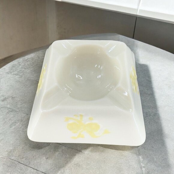 Vintage Belleek Ivory Porcelain Squared Raised Ashtray Dish Yellow Luster VTG - Picture 3 of 16